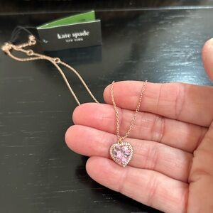 Kate Spade Rose Gold Necklace with Pink Heart Pendant Crystals Adjustable NWOT